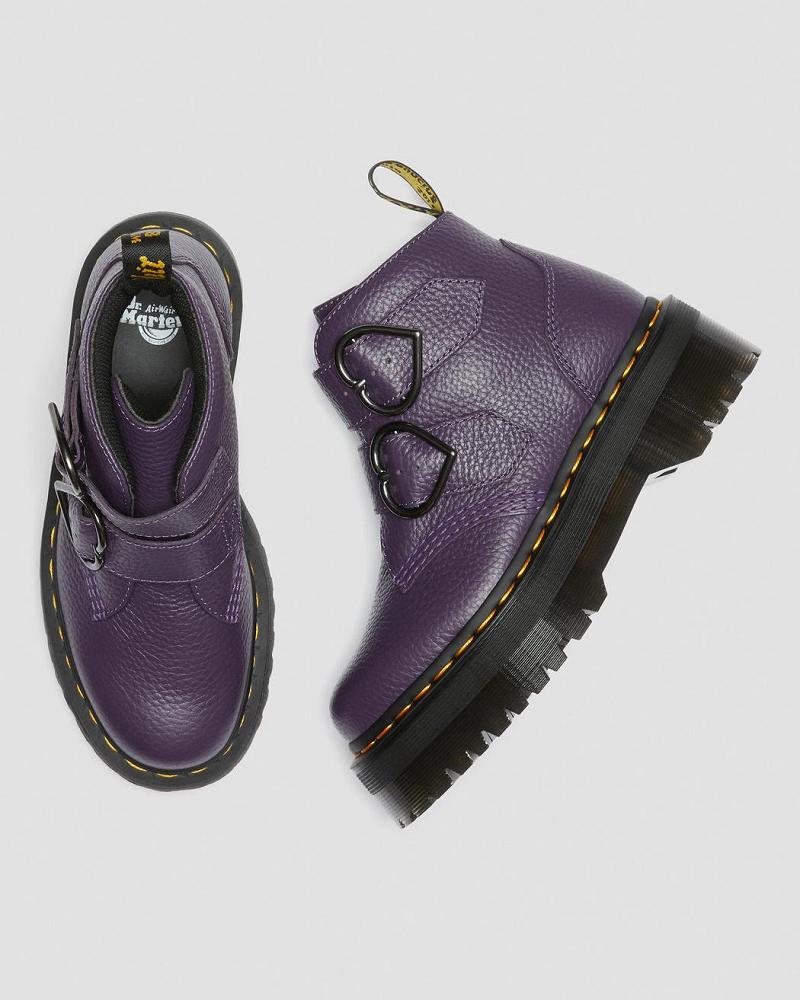 Purple Women's Dr Martens Devon Heart Leather Platform Boots | CA 236AHK